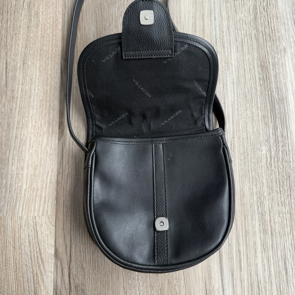 Y2K Vintage Black Faux‎ Leather Cross Body Purse Silver Buckle Saddle Bag Flap - Picture 3 of 7